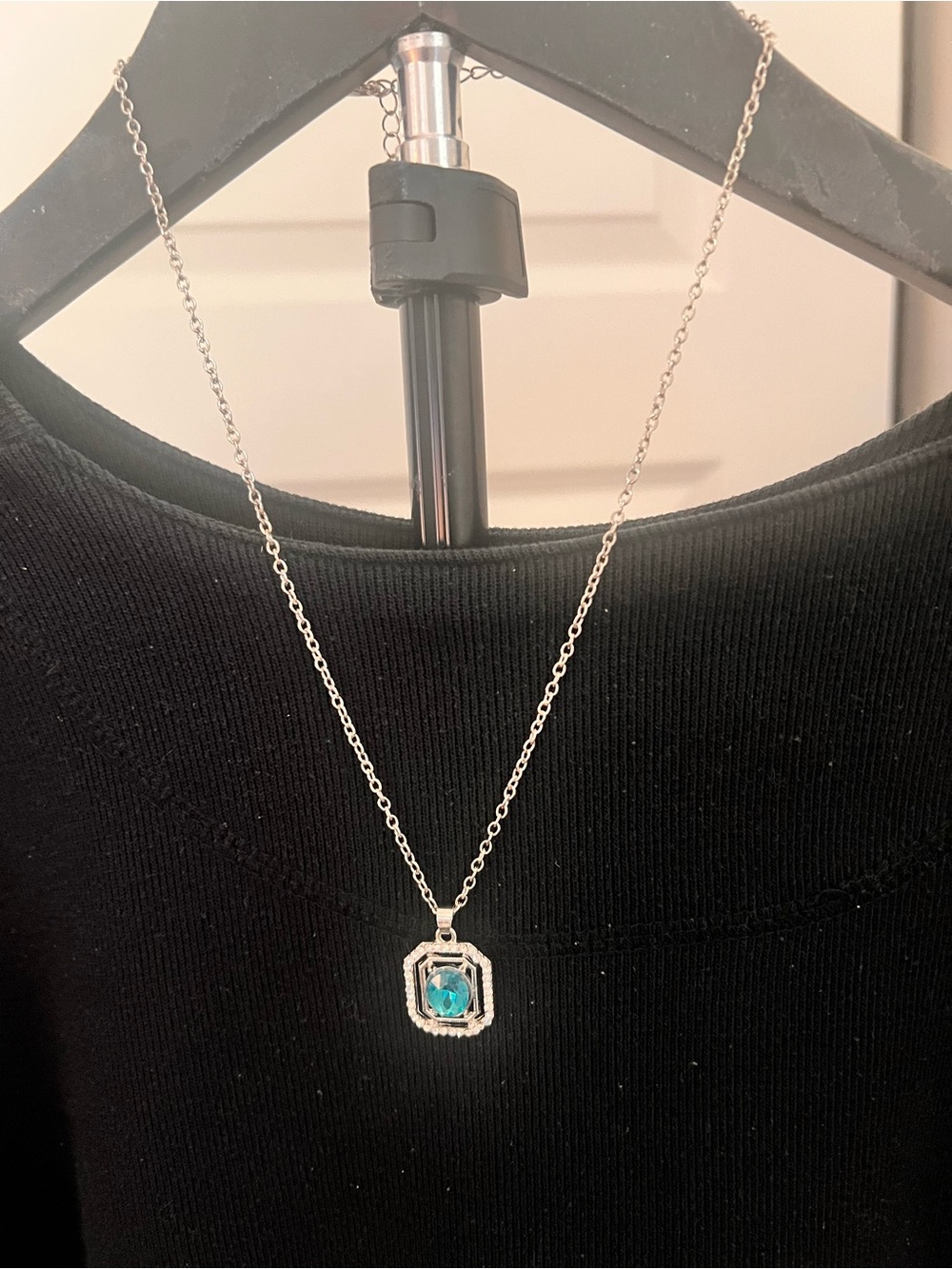 Silver-Tone Necklace with Blue Gemstone Pendant